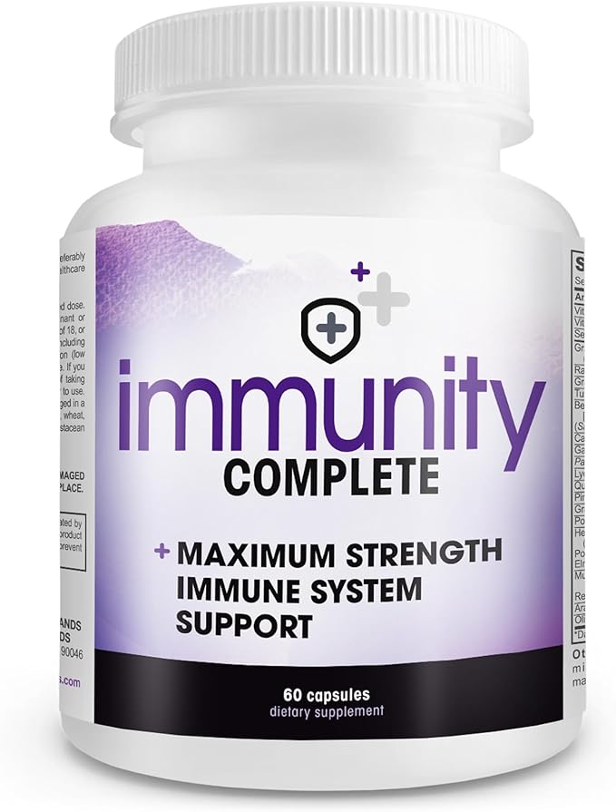 Immunity Complete - 20-in-1 Immune System Booster Formula with Cat's Claw, Quercetin, Vitamin C, and Olive Leaf Extract 60ct