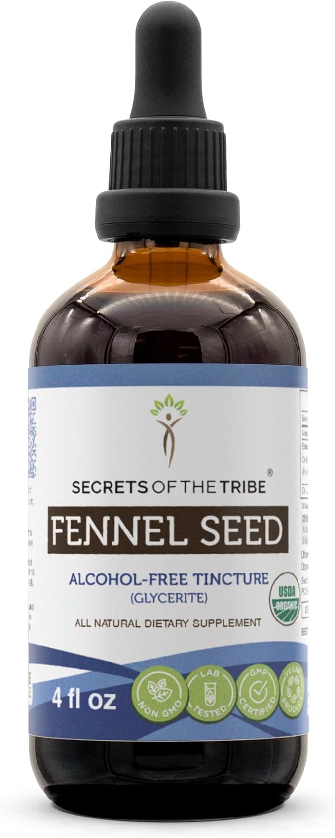 Secrets of the Tribe Fennel Seed Tincture Alcohol-Free Extract, USDA Organic Fennel (Foeniculum vulgare) Dried Seed (4 FL OZ)
