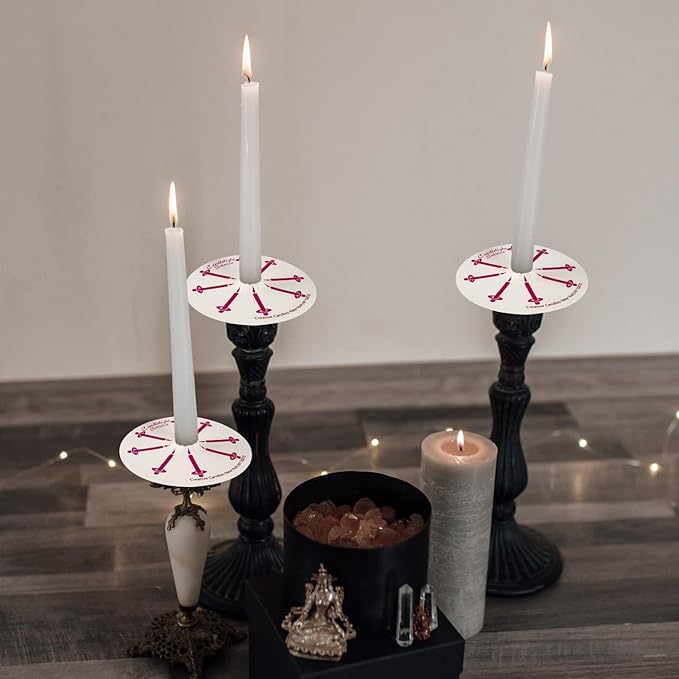 50 Church Candles with Drip Protectors for Devotional Candlelight Vigil Service, Box of 50 Candles, Unscented White 5" H X 1/2" D, No Smoke