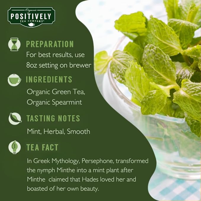 Organic Positively Tea Company, Spearmint Green Tea, K-Cup Compatible, 24 Pods