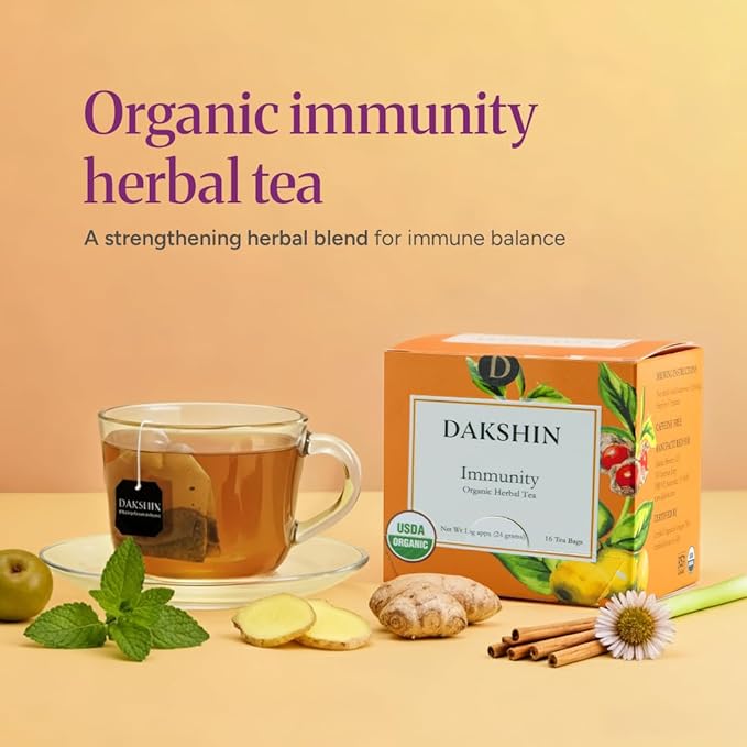 Dakshin Organic Immunity Herbal Tea | Immune Boosting | 1 box of 16 teabags