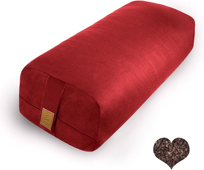 FelizMax Organic Buckwheat Bolster (24X10.5X5.5 in) Supportive Rectangular Meditation Pillow 100% Cotton Cover Yoga Pillow
