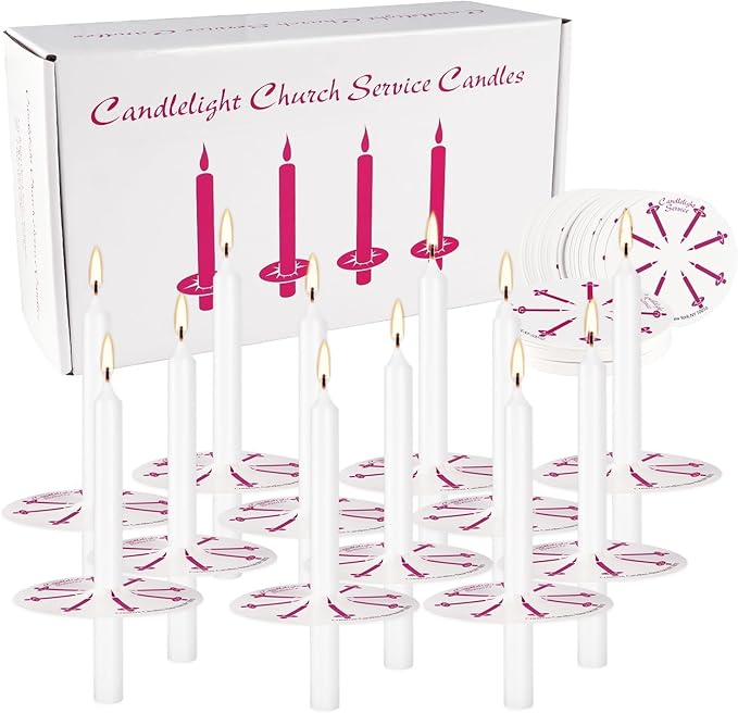 400 Pack White Taper Candles with Drip Guards & Paper Holders - 5 Inch Odorless Religious Candles for Church Prayers, Sabbath Ceremonies, & Home Decorations…