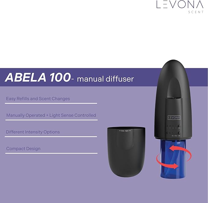Levona Scent Essential Oil Diffuser - Plug In Air Freshener for Home, Household Supplies & Hotel, Waterless Diffuser & Nebulizer, 500 sqft - Abela 100, Matte Black (Button Control, 120ml Oil Included)