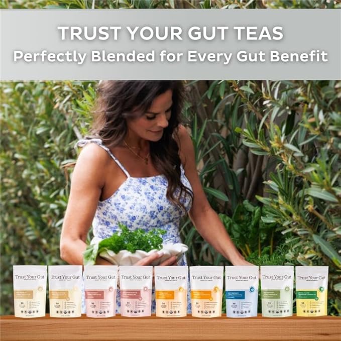 Trust Your Gut Organic Herbal Tea Blend – Lemon Balm, Holy Basil, Dandelion & Ginger Root – Supports Healthy Digestion & Gut Balance – Chocolate Mint, 30 Bags