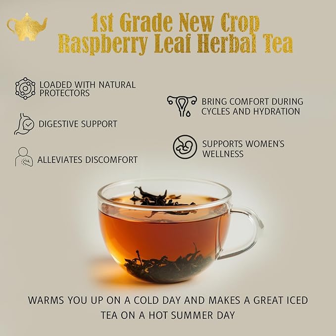 Raspberry Leaf Tea, Loose Leaf Herbal Tea – Supports Pregnancy & Labor Prep, Natural Menstrual Pain Relief – Women's Health – 4.4 oz Resealable Bag (Makes 50 Cups) – The Elegant Elephant