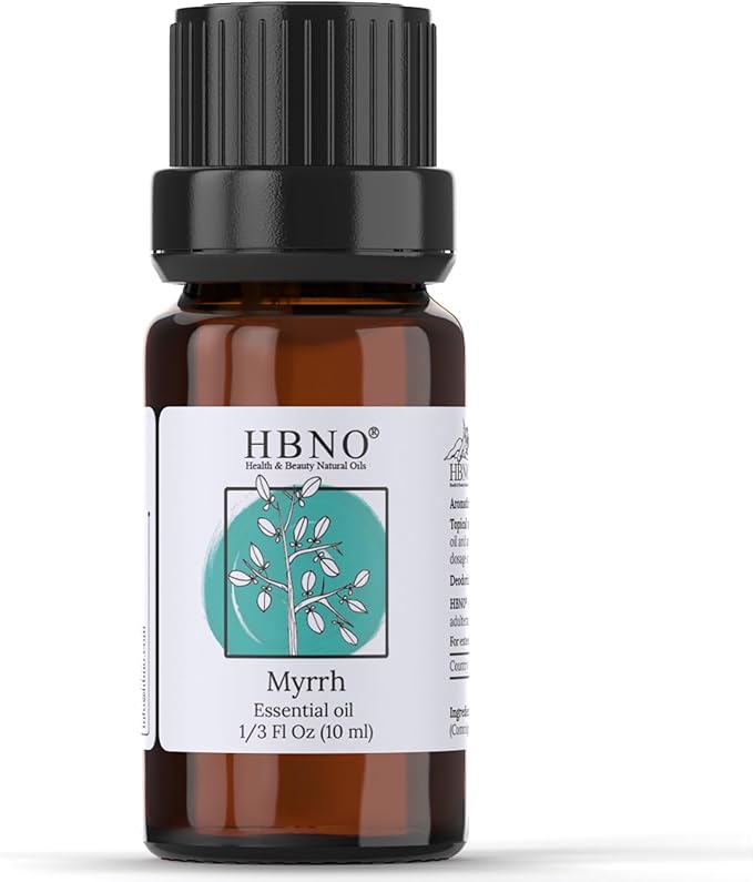 HBNO Myrrh Essential Oil - 1/3 oz (10 ml) Travel Size - Natural Myrrh Oil - Perfect for Cleaning, Aromatherapy, DIY, Soap and Diffuser - Myrrh Essential Oils