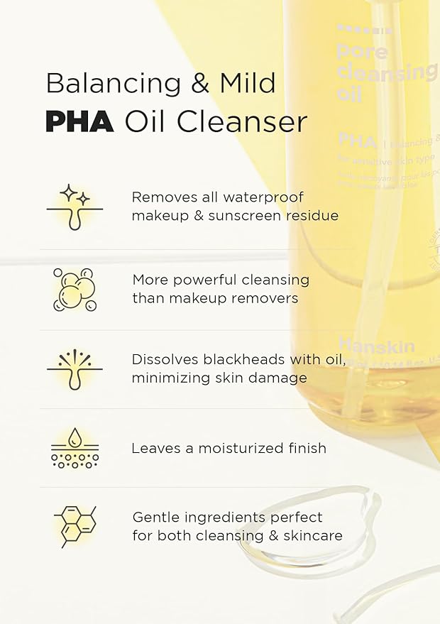 Hanskin Pore Care Duo – PHA Cleansing Oil (6.76 oz) & Cleansing Foam | Blackhead Removal, Gentle Exfoliation & Pore Care for Oily, Acne-Prone & Combination Skin | Korean Skincare Set, K-Beauty