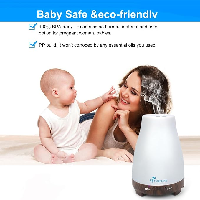 Diffuserlove Essential Oil Diffusers 200ML Remote Control Diffuser Mist Humidifiers BPA-Free Aromatherapy Diffuser (Black Base)