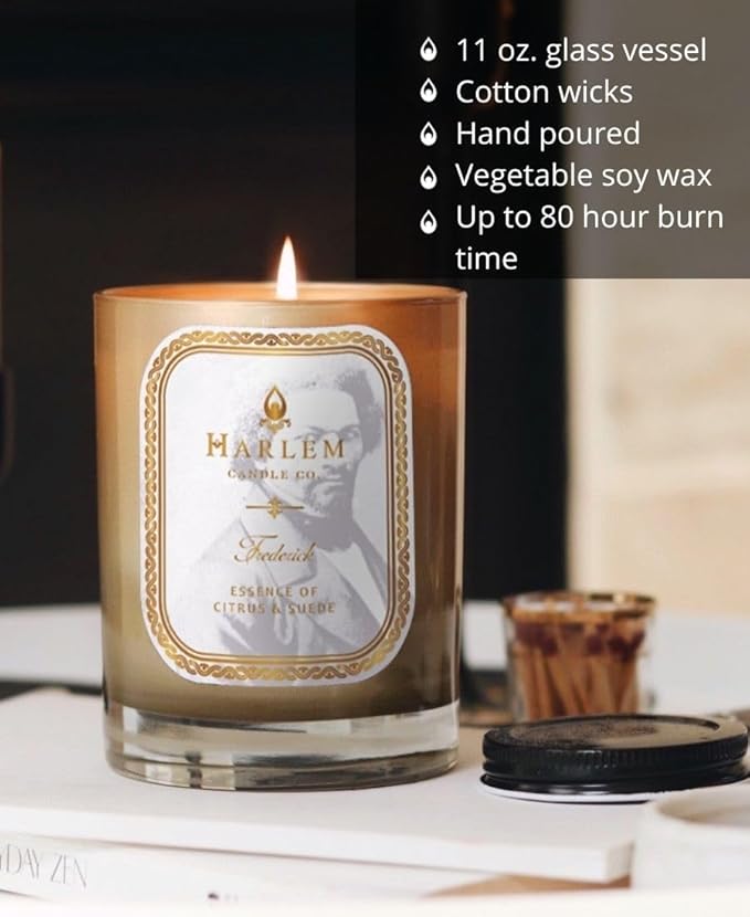 HARLEM CANDLE CO. Frederick - Luxury Scented Soy Candle, 11 oz - 80-Hour Burn Time | Bergamot, Yuzu, Cardamom, Suede, Sandalwood | Scented Candles for Home