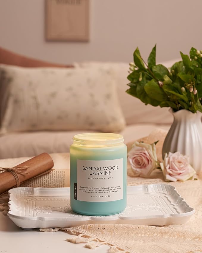 M&SENSE Sandalwood Jasmine Scented Candles, Large Soy Natural Long Lasting 19.4oz 110 Hour Burning Floral Non Toxic Double Wick Aromatherapy Candle Gifts for Women Friend