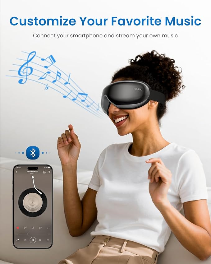 RENPHO Eye Massager with Heat, Valentines Day Birthday Gifts for Women Men Her, Eyeris 1 Heated Sleep Mask, Eye Care, Headache Massager for Migraines with Bluetooth Music