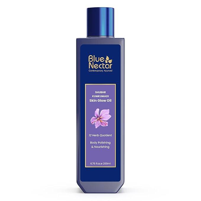Blue Nectar Kumkumadi Body Oil for Glowing Skin | Moisturizing Oil for Dry Skin with Relaxing Aroma | Plant Based Body Oil for Women & Men (12 Herbs, 6.76 fl oz)