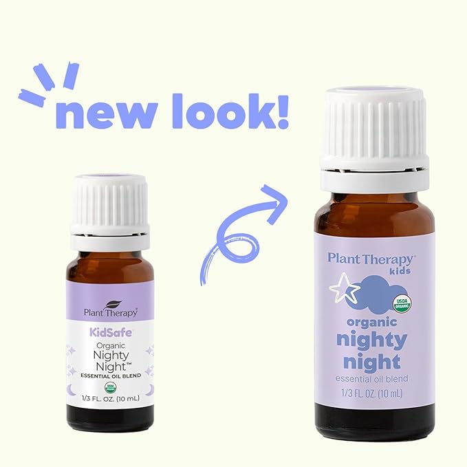 Plant Therapy Kids Organic Nighty Night Essential Oil Blend for Sleep, 10 mL (1/3 oz), 100% Pure, Undiluted, USDA Certified Organic, Encourages a Good Night's Rest
