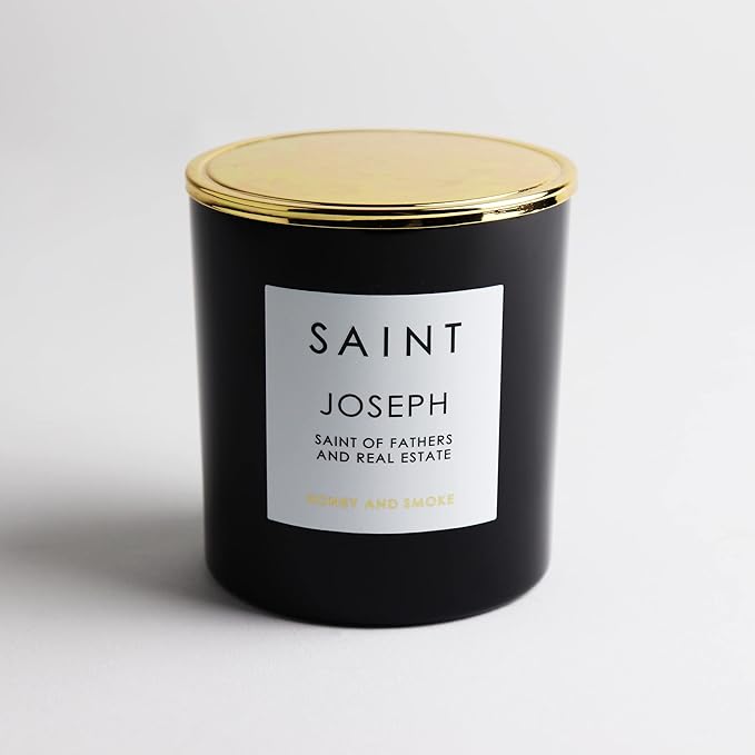 SAINT Joseph Scented Candle with Prayer and Prayer Coin, Saint of Fathers and Real Estate, Soy Coconut Aromatherapy Candle with 50 Hour Burn Time