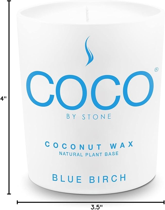 COCO by Stone 11oz Candle, Coconut Apricot Wax Candle for Home (Blue Birch) Home Fragrance Products, 1 Wick Candle, Enhance Indoor Aroma, Vegan & Cruelty-Free, Clean Burning and Hand Poured Candle