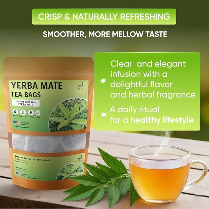 Yerba Mate Tea - Green Cut & Sifted - Unsmoked Energy Boost - 100 Tea Bags - Packed with Nutrients - Your Perfect Coffee Replacement