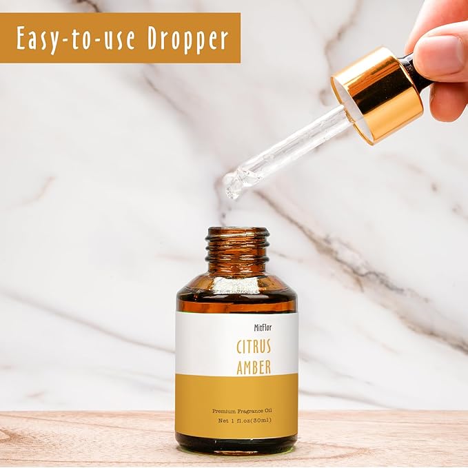 Citrus Amber Fragrance Oil, MitFlor Hotel Collection Diffuser Oil, Large Size Premium Fragrance Oil for Soap & Candle Making, Essential Diffuser Oil for Home Fragrance, 30ml