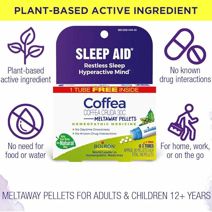 Boiron Coffea Cruda 30C - 9 Blue Tubes - Homeopathic Sleep Aid for Restless Sleep, Racing Thoughts, and Difficulty Sleeping with Blue Pen