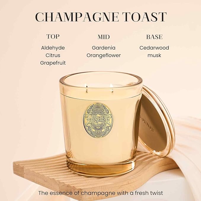 M&SENSE Large Two-Wick Soy Candle | Cheer Champagne & Gold | 19.8 oz, 120H Burn Time | Luxury Scented Candle for Relaxation, Gifting, Home Décor | Ideal for Bedroom, Office, Party Ambiance