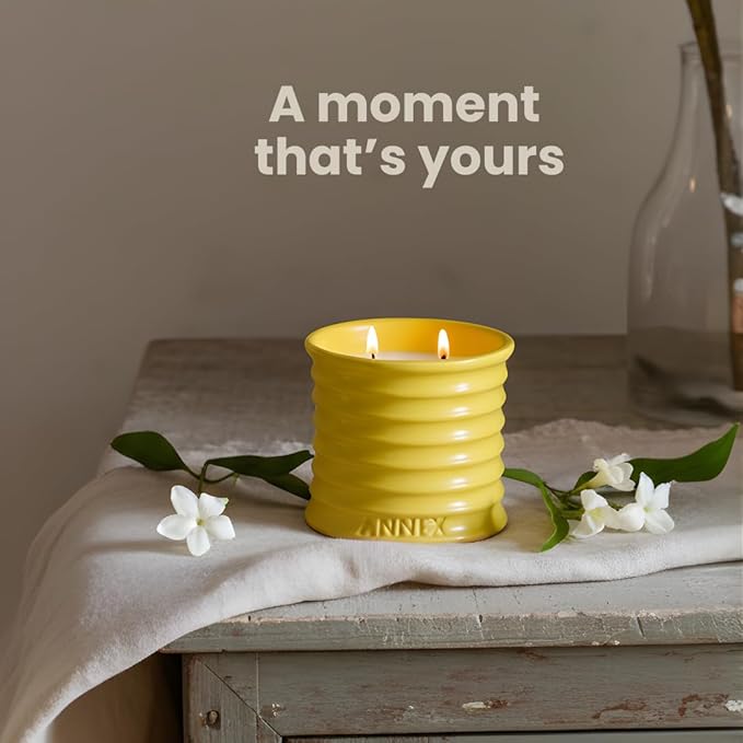 Annex Lily of The Valley & Jasmine Luxury Scented Candle - Handmade Ceramic Jar - 50hr Clean Burn, Non-Toxic Soy Wax - Aesthetic Home Decor Winter Gift for Women & Men - White Floral