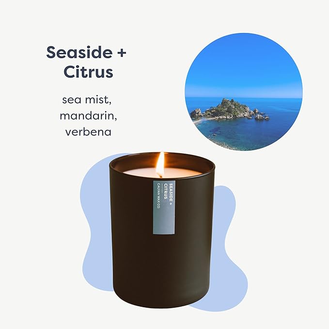 Calyan Wax Co. Seaside & Citrus Scented Candle - 75 Hour Burn - Luxury Non Toxic Soy Wax Candles - Long Lasting Black Tumbler Jar Candle for Home - 10.2oz