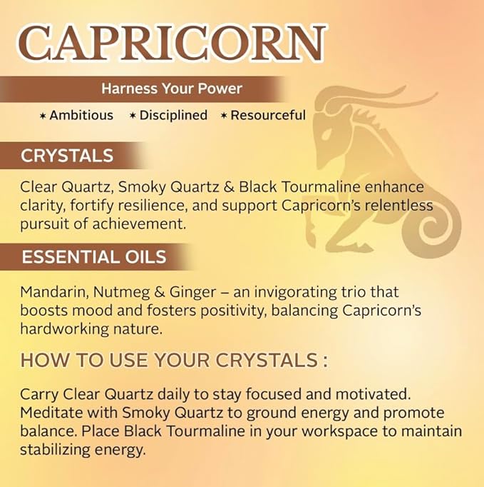 Luxury Glass Jar Candle, Capricorn Zodiac Sign, 8.8 oz - Crystal Infused - Scents of Citrus, Lavender, Spice, & Wood - USA Made, Coconut-Soy Wax, Essential Oils, Dr. Developed