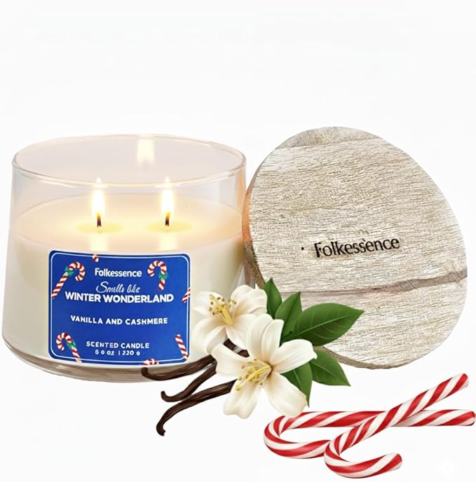 Folkulture Christmas Candles- 8.8 Oz |Vanilla, Cashmere Scented Winter Candles for Home, Women, Gifts for Her |Soy, Non Toxic, Holiday Candle with 30 Hrs Burntime for Aromatherapy, Christmas Gifts