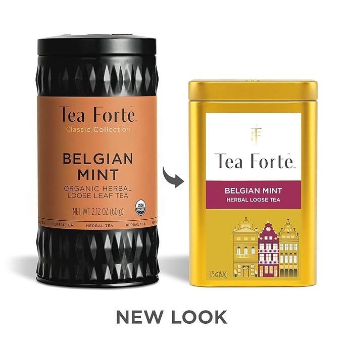 Tea Forte Belgian Mint Premium Loose Leaf Caffeinated Herbal Tea Blend Canister, Makes 35-50 Cups