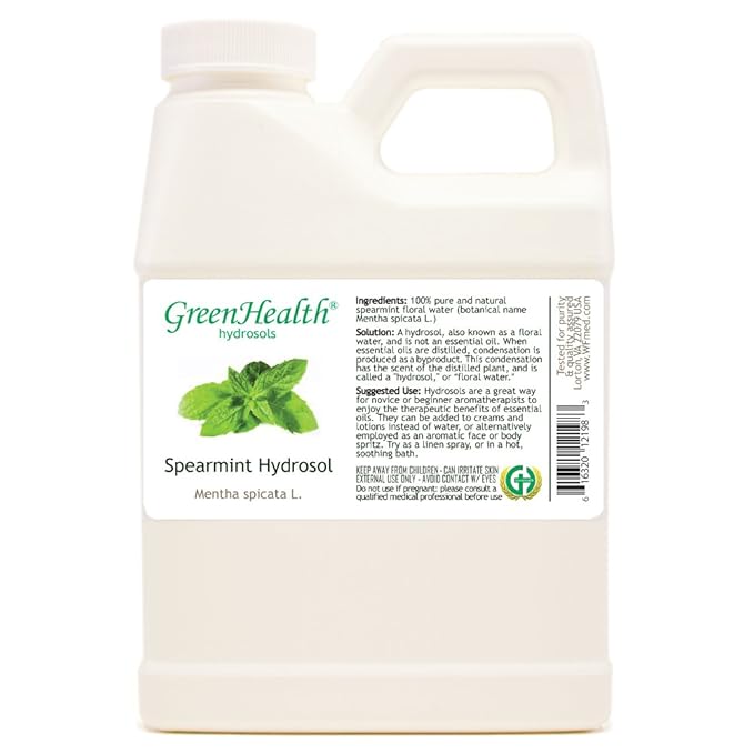 Spearmint Hydrosol (Floral Water) - 16 fl oz Plastic Jug w/Cap - 100% Pure (NOT Oil) - GreenHealth