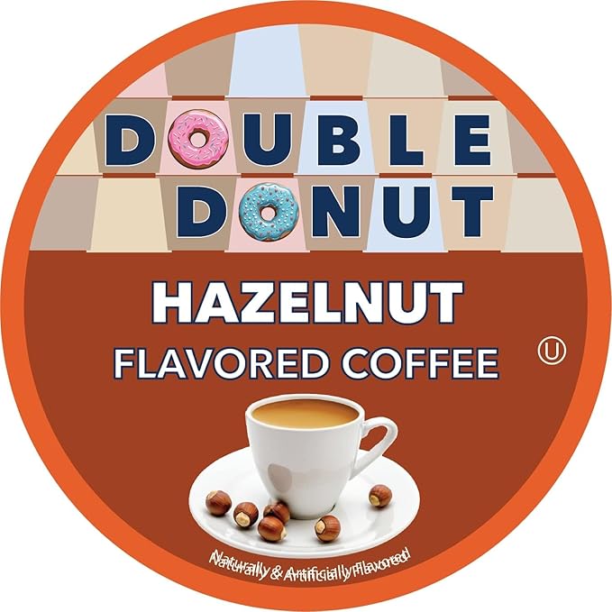 Double Donut Coffee Hazelnut Flavored Coffee Pods, Medium Roast Coffee, Compatible with Keurig K Cups Brewers, 72 Count (Pack of 1)