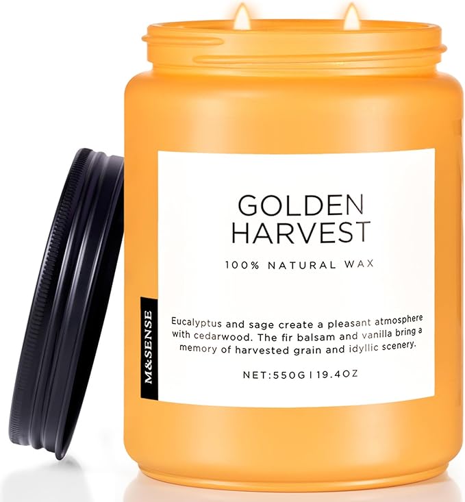 M&SENSE Fall Harvest Scented Candles, 19.4oz 110 Hours Large Natural Soy Long Lasting Slow Burning 2 Wick Scented Candle for Relaxing Stress Relief & Holiday