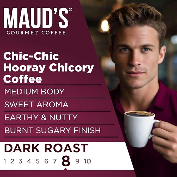 Maud's Chicory Flavored Coffee Pods, 18 ct, Dark Roast Flavored Coffee in Recyclable Single Serve Pods – 100% Arabica Beans, Compatible with Keurig K Cups Maker