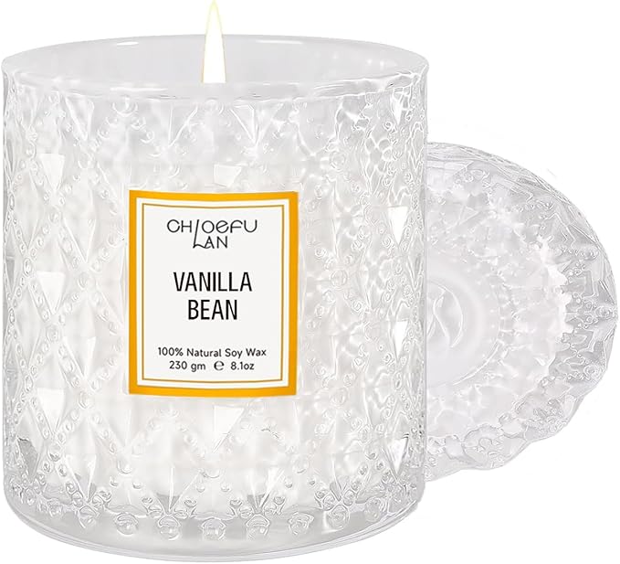 Chloefu LAN Vanilla Bean Highly Fragranced Candle Gifts for Women, Mothers Day Candle Gift, Natural Wax Candle for Home Scented, Up to 55 Hour Burn time - 8.1 Ounce Premium Soy Wax