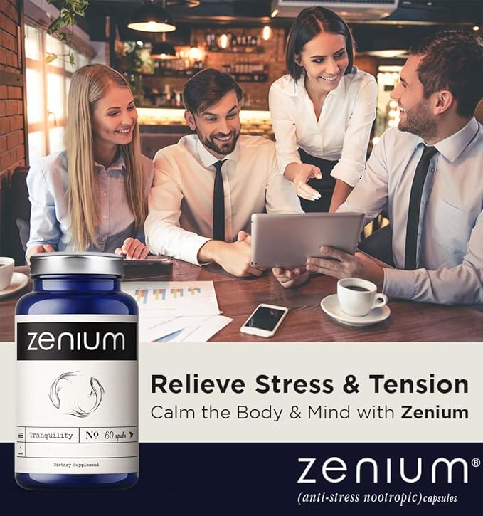 Zenium - Relieve Stress, Tension, Worry, Nervousness, & Irritability | Calm The Mind & Body | Ayurvedic | Natural Relief Supplement | Boosts Mood | Ashwagandha, L-Theanine, GABA, Rhodiola |60 Capsules