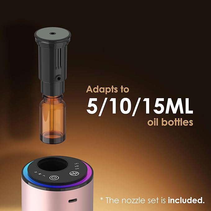 Waterless Essential Oil Diffuser, Portable Aromatherapy Diffuser,3 Countdown Timers & 3 Mist Levels for Home, Room, Car, Office (Pink)