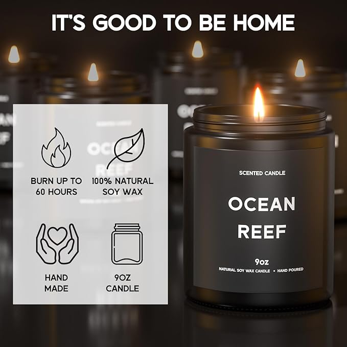 Ocean Reef Candle, 9oz Scented Candle for Men, Scented Candles for Home, Gifts for Men, Personalized Blessing Minimalist Men's Gifts