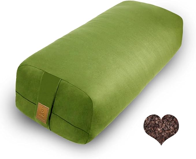 FelizMax Organic Buckwheat Bolster (24X10.5X5.5 in) Supportive Rectangular Meditation Pillow 100% Cotton Cover Yoga Pillow