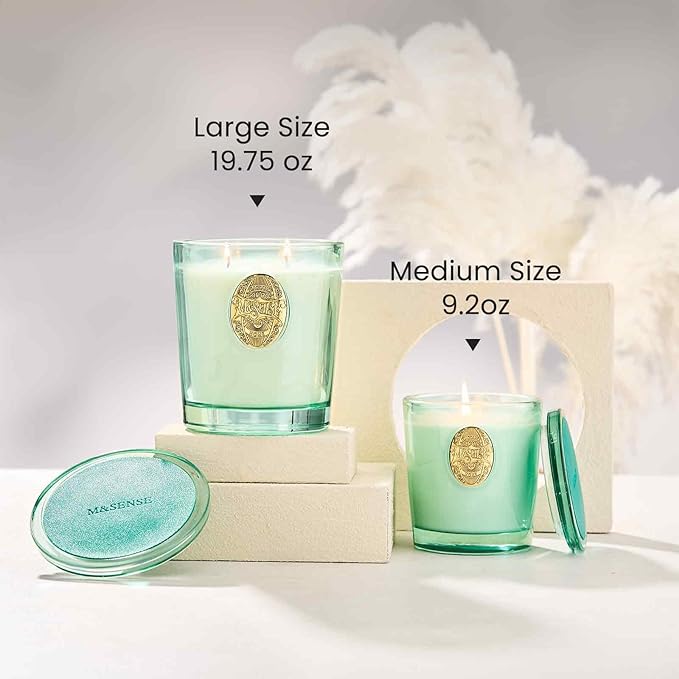 M&SENSE Large Two-Wick Clean Soy Candle | Fresh Linen & Neon Blue | 19.8 oz, 120H Burn Time | Luxury Scented Candle for Relaxation, Gifting, Home Décor | Ideal for Bedroom, Office, Party Ambiance