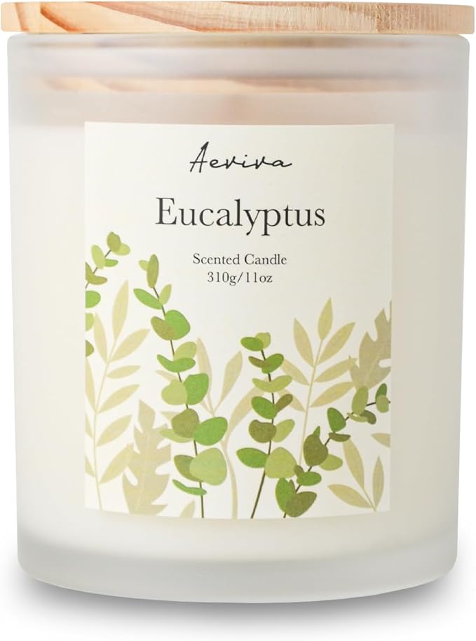 Eucalyptus Scented Candle, 11oz 60 Hour Burn, Natural Soy Wax with Thick Cotton Wick, Highly Scented Aromatherapy Candle for Stress Relief & Meditation, Gifts for Women & Men