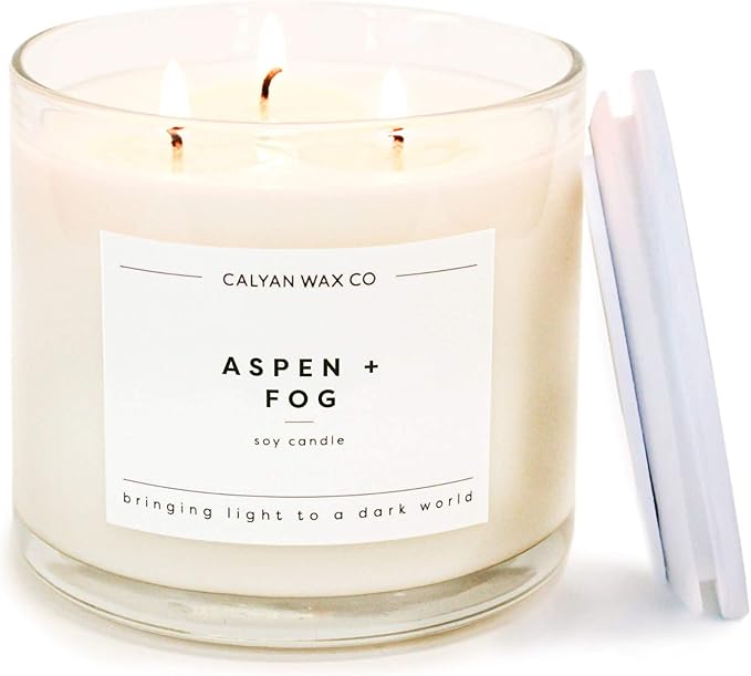 Calyan Wax Co. Aspen & Fog 3 Wick Scented Candle - 43 Hour Burn - Luxury 3 Wick Soy Candles - Non Toxic Soy Wax Candles - Long Lasting Large Glass Jar Candle for Home - 14.9oz