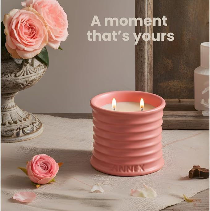 Annex Rose & Oud Luxury Scented Candle - Handmade Ceramic Jar - 50hr Clean Burn, Non-Toxic Soy Wax - Aesthetic Home Decor Winter Gift for Women & Men - Luxury Floral Notes