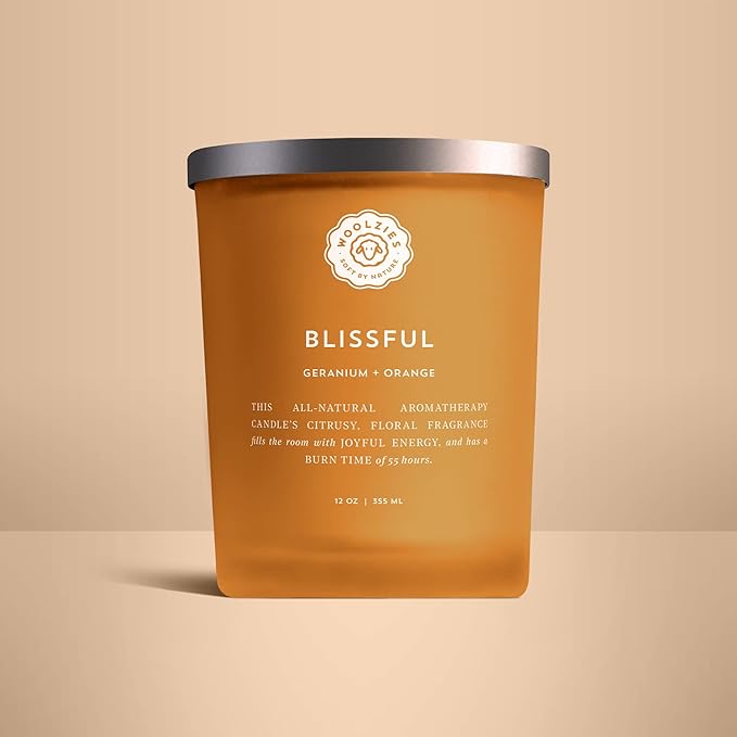 Woolzies Natural Soy Wax Candle | Hand Poured, Long Lasting, Reusable Glass Jar Scented Candle | 12 OZ (Blissful Geranium + Orange)