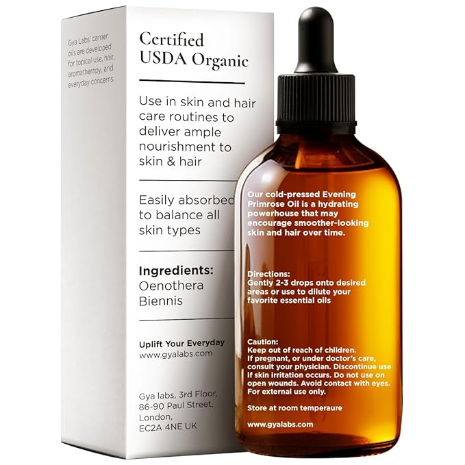 Gya Labs Evening Primrose Oil - 3.4 Fl Oz - Carrier Oil for Hair, Skin, Face, Scalp & Body Massage