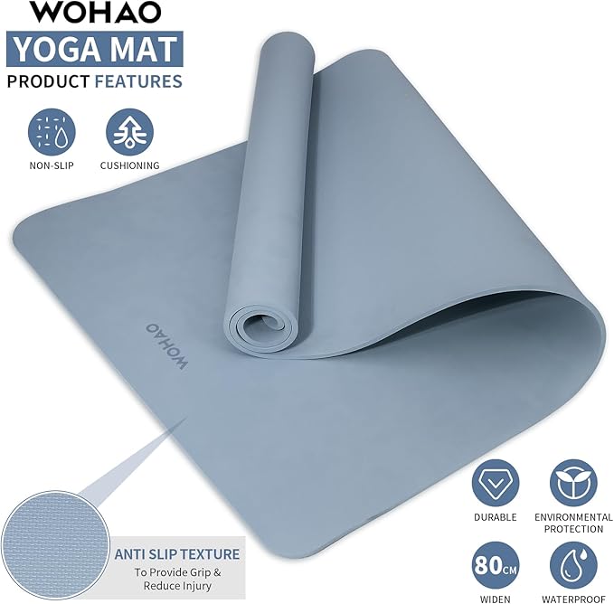 WOHAO Extra Wide & Thick 8mm Yoga Mat, 72"x31.5" Large Non Slip Exercise Mat, Premium POE Material for Superior Cushioning & Stability, with Strap for Home Gym, Pilates