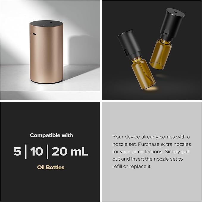 Airversa Waterless Essential Oil Diffuser Starter Kit with 30mL Sandal Lux Fragrance Oil for Car Home Office,Premium Aluminum Housing, Aroma Nebulizer Baterry Operated, ADX Kit Desert Titanium