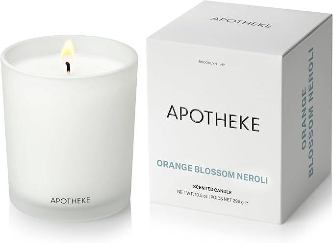 Apotheke Signature Scented Candles for Home, Orange Blossom Neroli - 10.5 oz - Soy Wax, Non Toxic, Large Jar White - Luxury Candle Gifts for Women & Men - Sandalwood, Musk, Neroli, and Orange