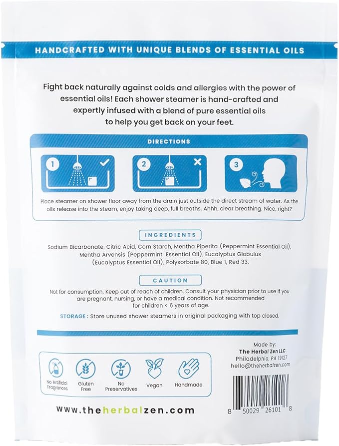 Cold Kicker Shower Steamers Aromatherapy - Adult Stocking Stuffer Christmas Gift - USA Made - Peppermint & Eucalyptus Shower Bomb Tablets - Soothing Natural Essential Oils (10 Pack)