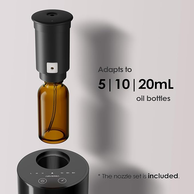 Airversa Waterless Essential Oil Diffuser Starter Kit with 30mL Hotel Fragrance Oil Inspired by Blagio, Battery Operated Car Diffuser, Portable Aroma Nebulizer for Home Car Office, AN6Kit-4, Black