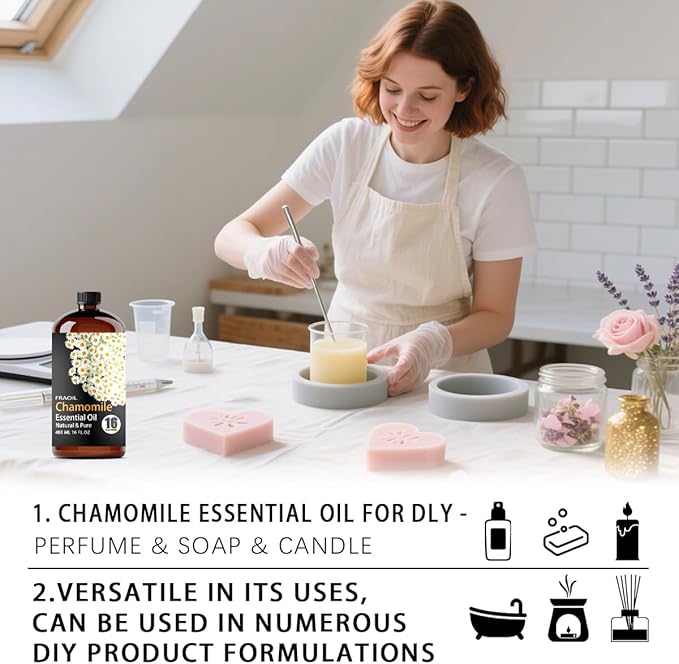 Chamomile Essential Oil, Chamomile Oil 16 Fl Oz 480 ML for Diffuser Humidifier Yoga Cleaning DIY Candle Soap Making Perfume Gift for Women Essential Oils